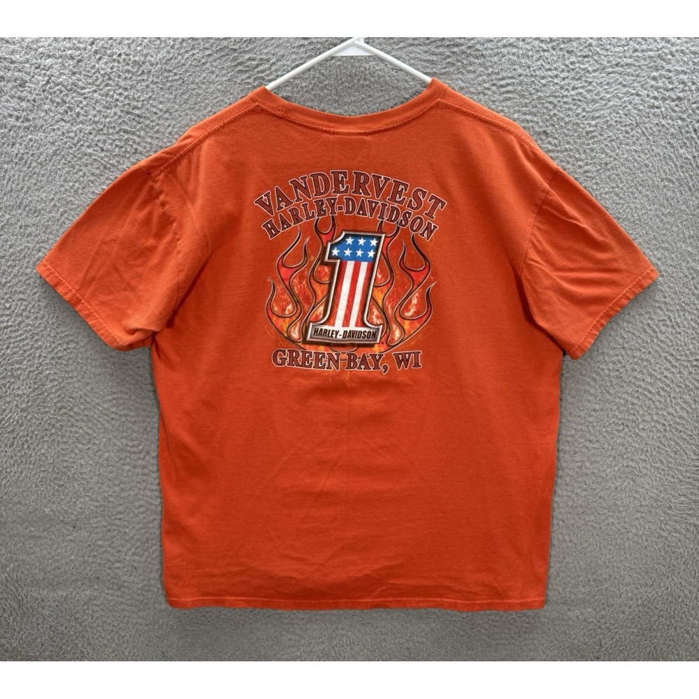 Harley Davidson Shirt Adult Large Orange Motorcycle Biker Grunge Faded Y2K Mens